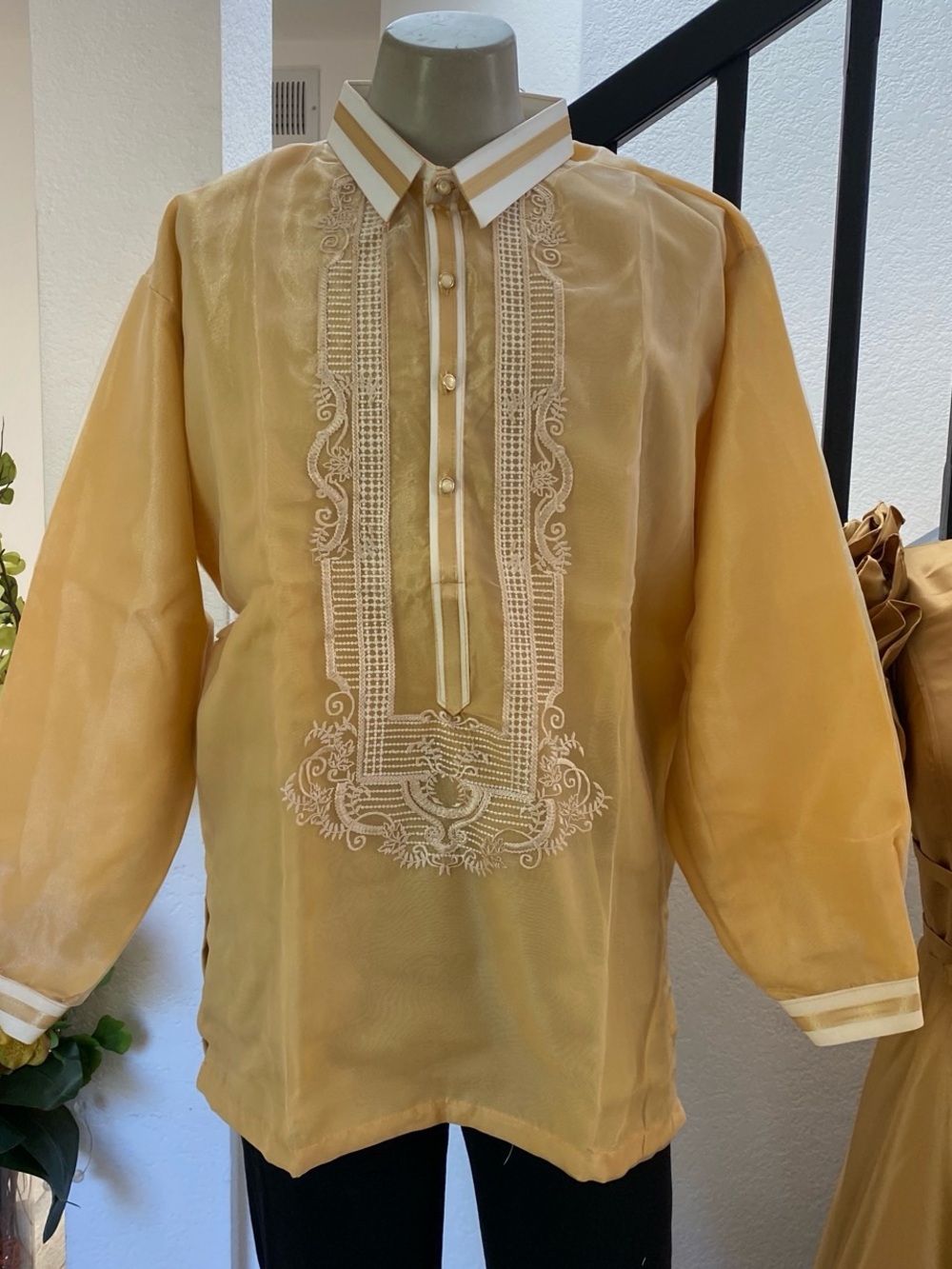 Golden Yellow Embroidered Men's Barong Tagalog Shirt